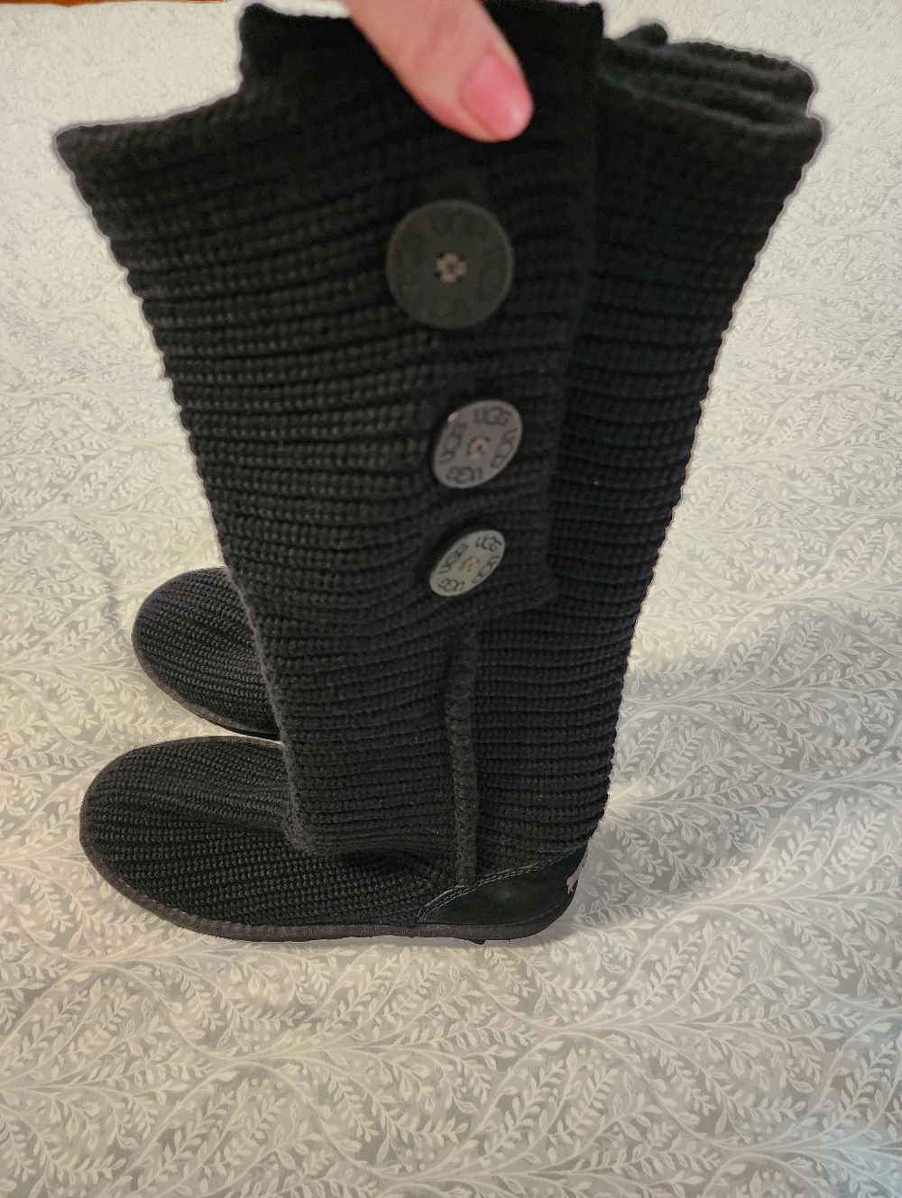 NWOB Women's UGG Australia Black Classic Cardy Knit Tall Boots, Size 10 - Picture 13 of 15